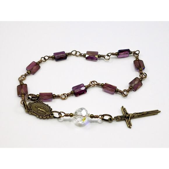 Miraculous Medal One Decade Rosary, Holy Rosary, Swarovski Purple Beads - Picture 2 of 10